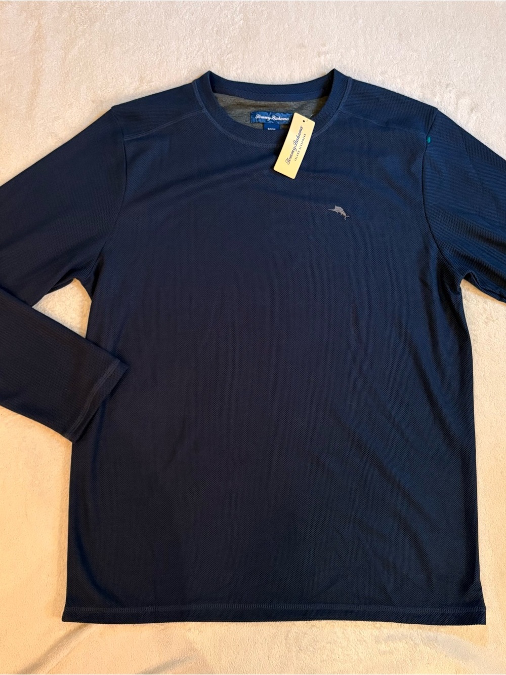 Tommy Bahama Men's Long-Sleeve Performance Birdseye Pique Crew in Navy Blue Sz M